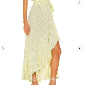 Faithfull the Brand Rare Aubrie Wrap Bow skirt in Bisset Yellow Aqua floral Sz S